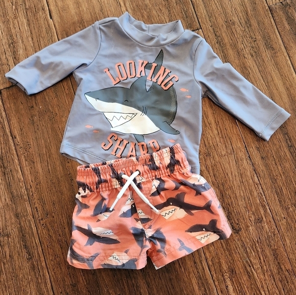 0-3 month Swim Trunks and Rash Gaurd - Picture 1 of 4